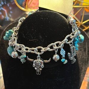 Silver and Turquoise Charm Bracelet